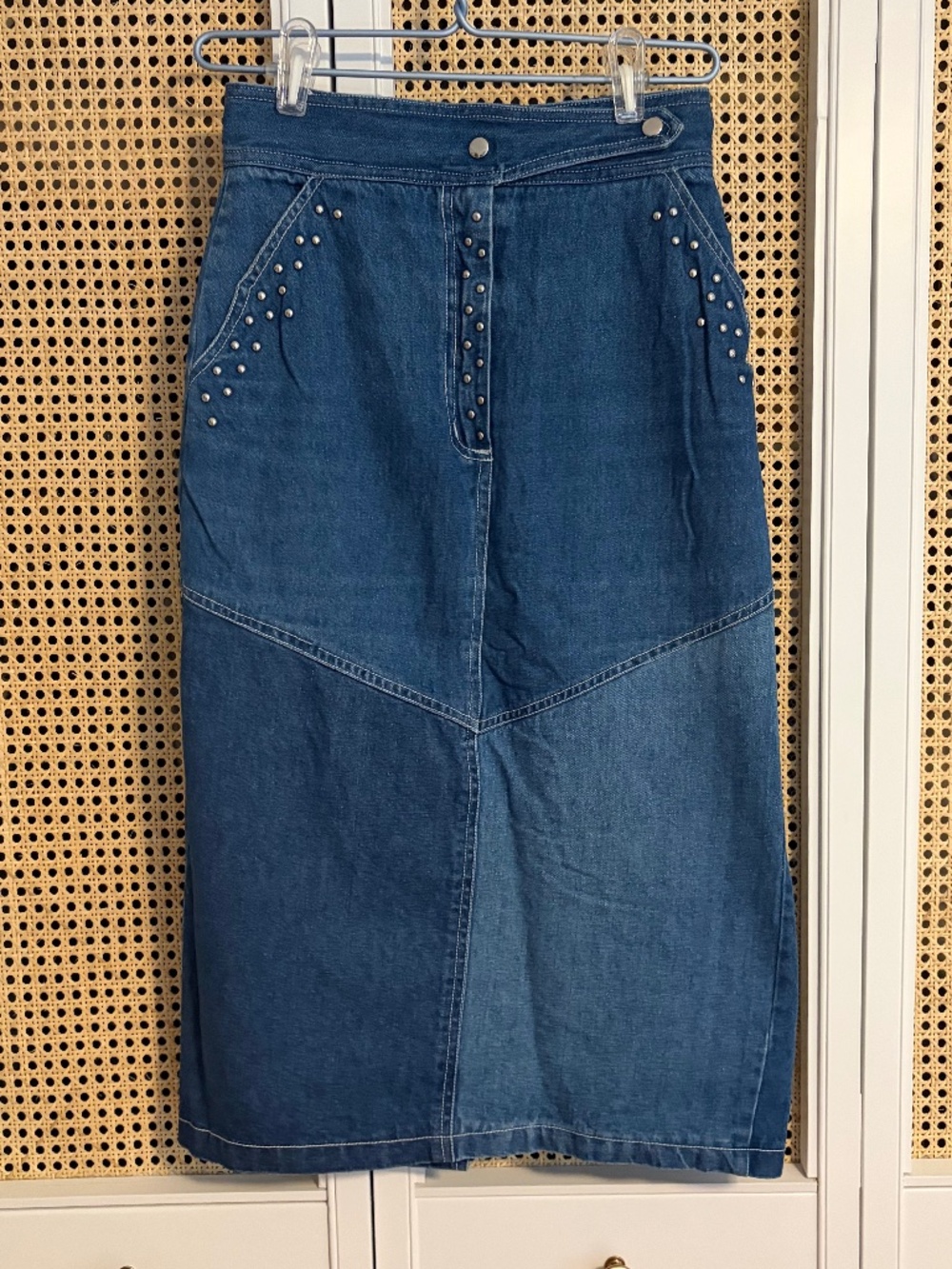 Vintage 90s Patchwork Denim Midi Skirt